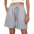 thumbnail image 2 of Women Sweat Shorts Summer Loose Athletic Short Drawstring Waist Lounge Running Shorts with Pockets, 2 of 9
