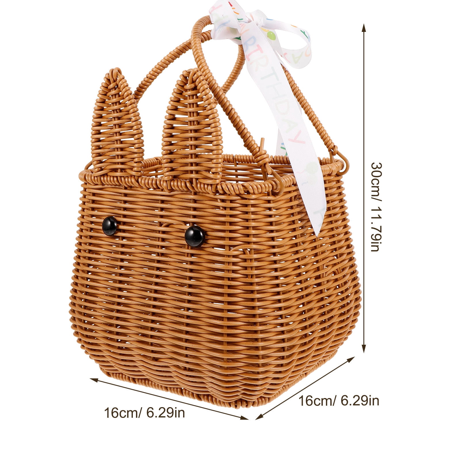TEHAUX Brown Woven Bunny Handheld Basket for Easter Hunt, Candy Storage and Holiday Decoration