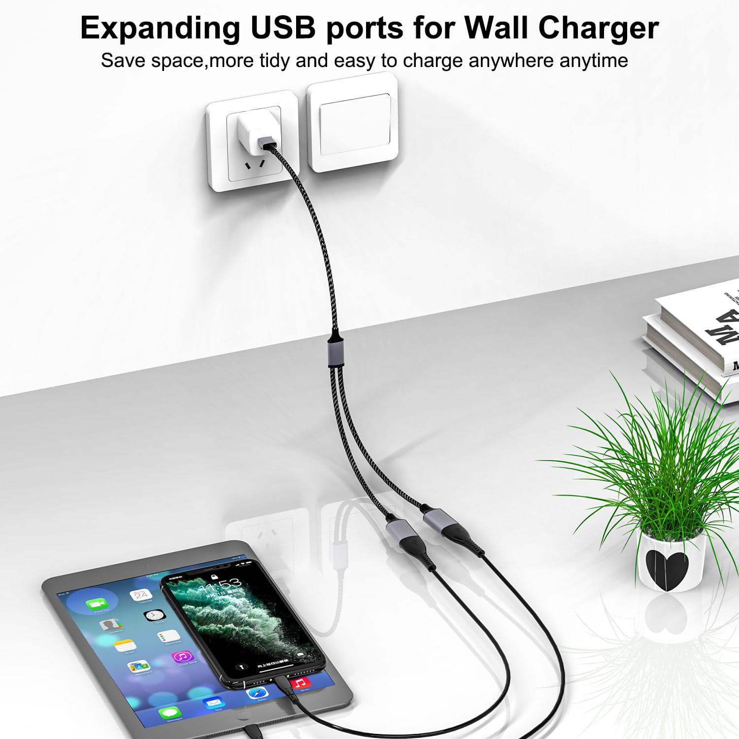 BKSDUEH USB Splitter Y Cable,USB A 1 Male to 2 Female Extension Cord Converter,Dual Double USB Port Extender Hub Data Charger Power Split Adapter for Mac,Car,Xbox One Series X S,PS4,PS5,Laptop