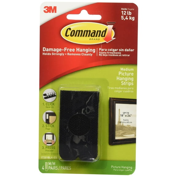 Command Picture Hanging Strips with Adhesive Medium, Black - 4 ea, 6 Pack