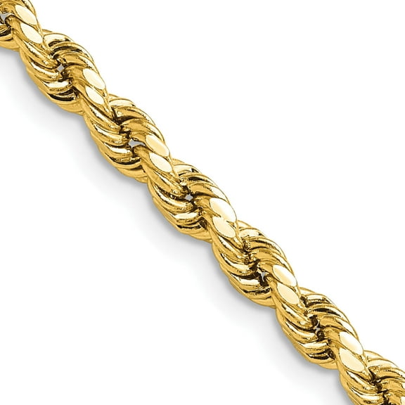 14K Yellow Gold 4mm Semi-Solid D/C Rope Chain (22 X 4) Made In Peru dh030-22