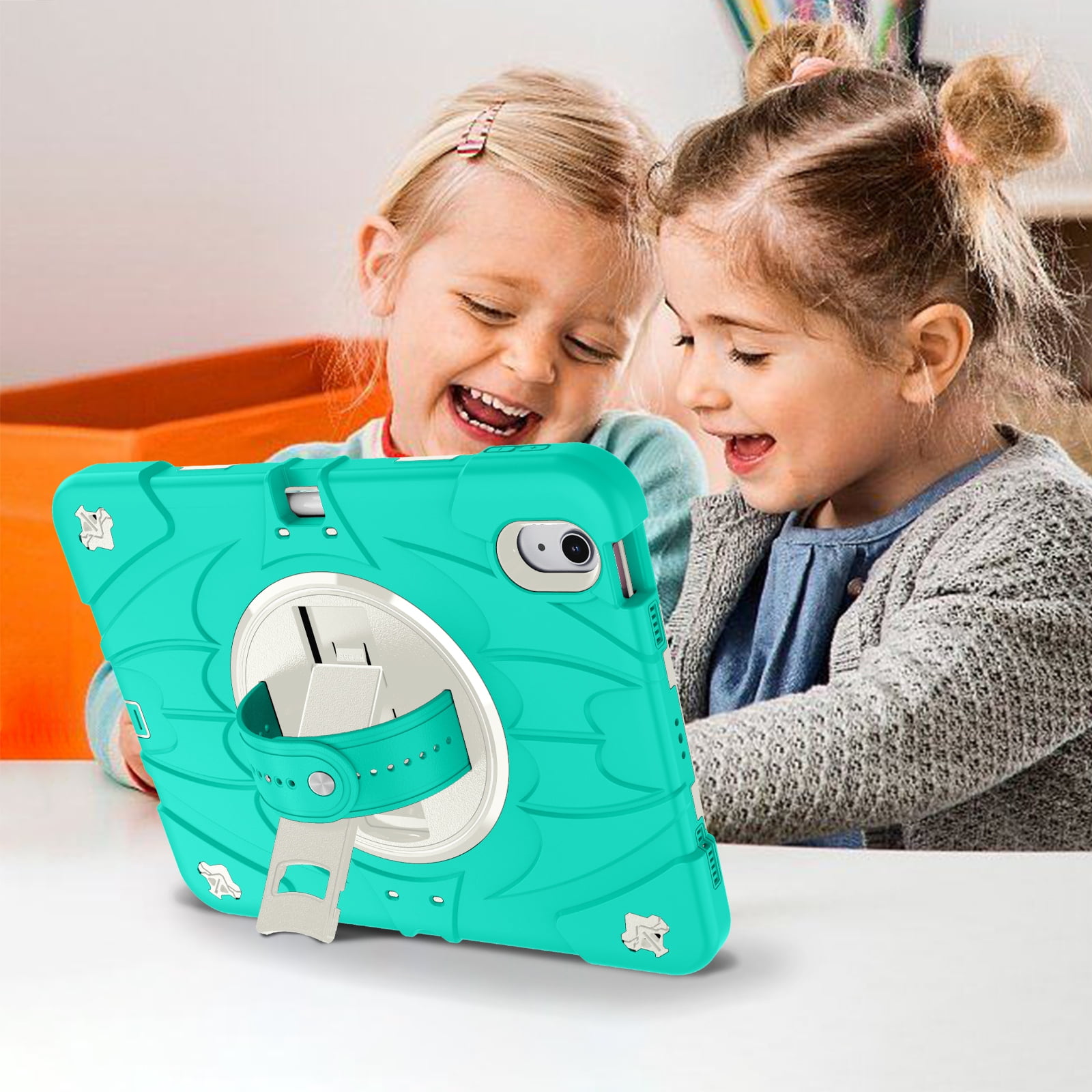 ELEHOLD Case for Apple iPad 10th Gen, Heavy Duty Shockproof Case with Pencil Holder/Stand/Hand Strap/Shoulder Belt, Rugged Protective Cover for Boys Girls,Mint