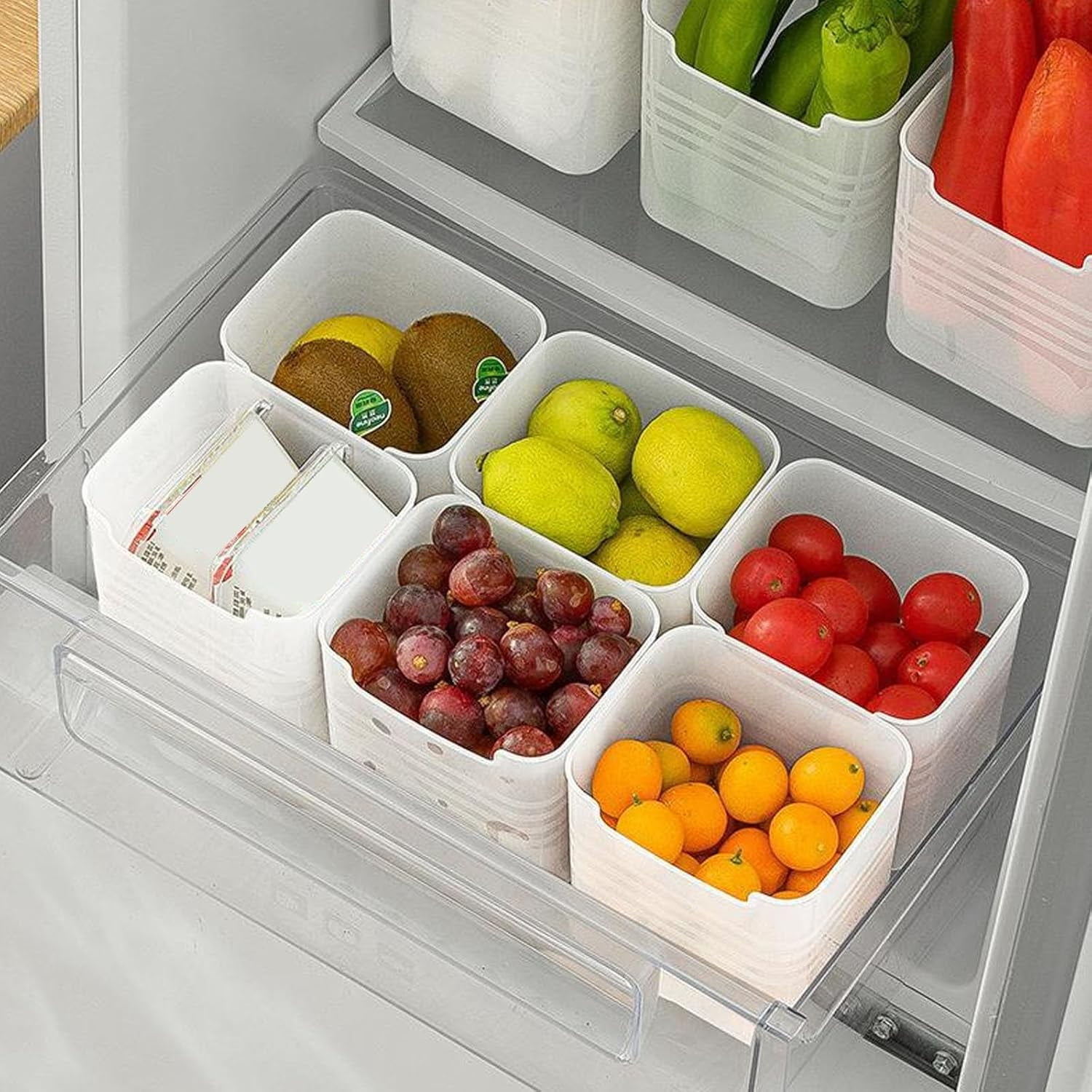 12 Pack Universal Refrigerator Side Organizer Box, Plastic Refrigerator Side Door Storage Containers, Space-Saving Organizer Bins for Refrigerator, Refrigerator Drawers for Fruit and Vegetable