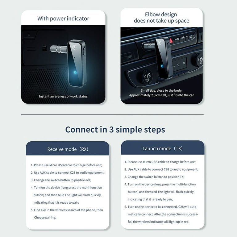 Bluetooth 5.0 Audio Adapter 2 In 1 Wireless Receiver Transmitter Aux Dongle for Mobile Phone