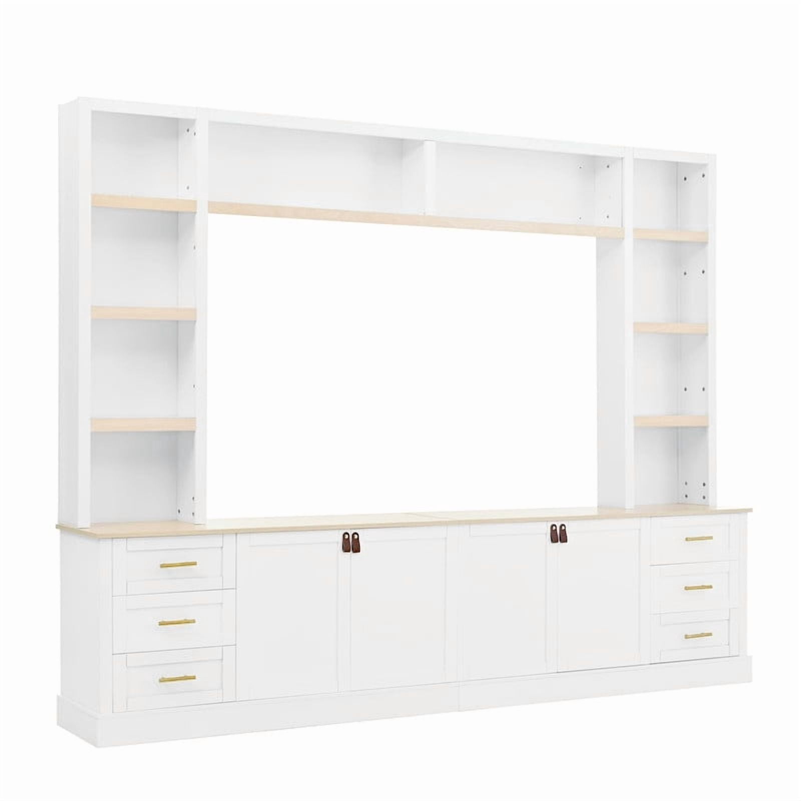 4-Piece Entertainment Center with Bookshelves for TV Up to 75", 102.3"W Farmhouse TV Stand with 6 Drawers and Adjustable Shelves for Living Room