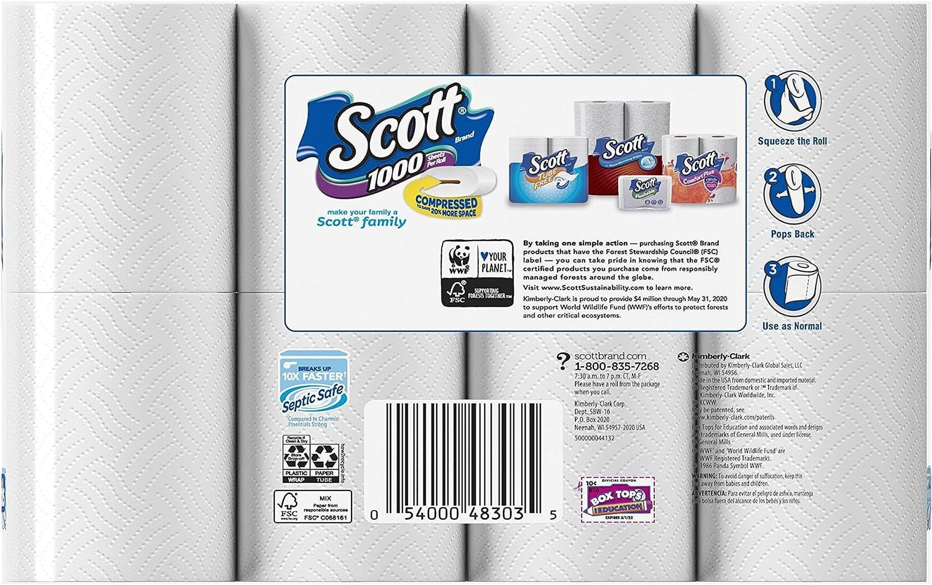 Scott 1000 Sheets Per Roll Toilet Paper, Bath Tissue, 16 Rolls (Pack of 1)