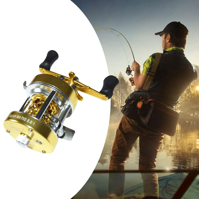 W300l/w300r Baitcasting Fishing Reel Drum Wheel 5.0:1 Gear Ratio Bearing Fish Line Reel Star Drag System Aluminum Side, Size: 3x7x3mm, Gold