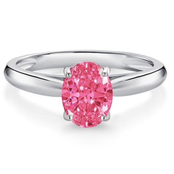Gem Stone King 10K White Gold Fancy Pink Zirconia Solitaire Engagement Ring for Women (1.21 Cttw, Oval 8X6MM, Gemstone Birthstone, Size 6)