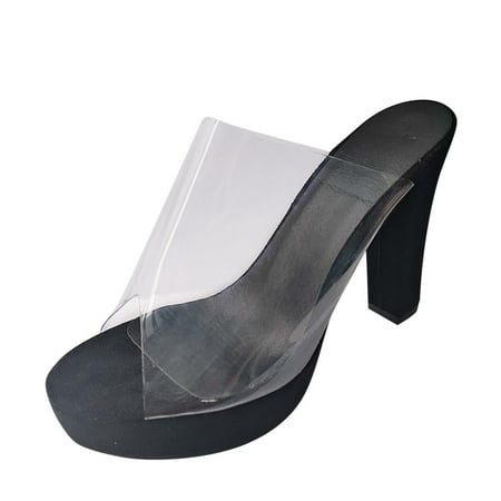 

Women Open ToeTransparent Fashion Thick Heel Sandals Casual Shoe Slip-on Slipper