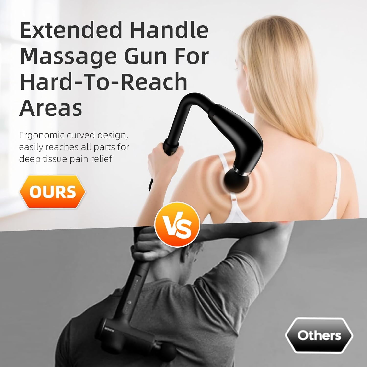 Massage Gun with Upgraded Extension Handle, Back Massage Gun Deep Tissue, Back Massager for Pain Relief for Muscles Neck Shoulders Waist Arm Legs Foot, 4 Replaceable Heads & 9 Speed Levels