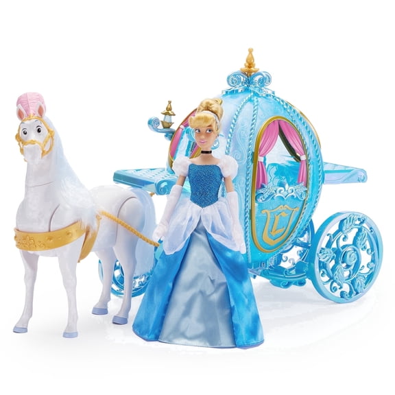 Disney Store Official Cinderella Doll Deluxe Gift Set with Horse That Walks & Light-Up Glittering Pumpkin Carriage - Perfect Disney Princess & Horse Toys for Kids