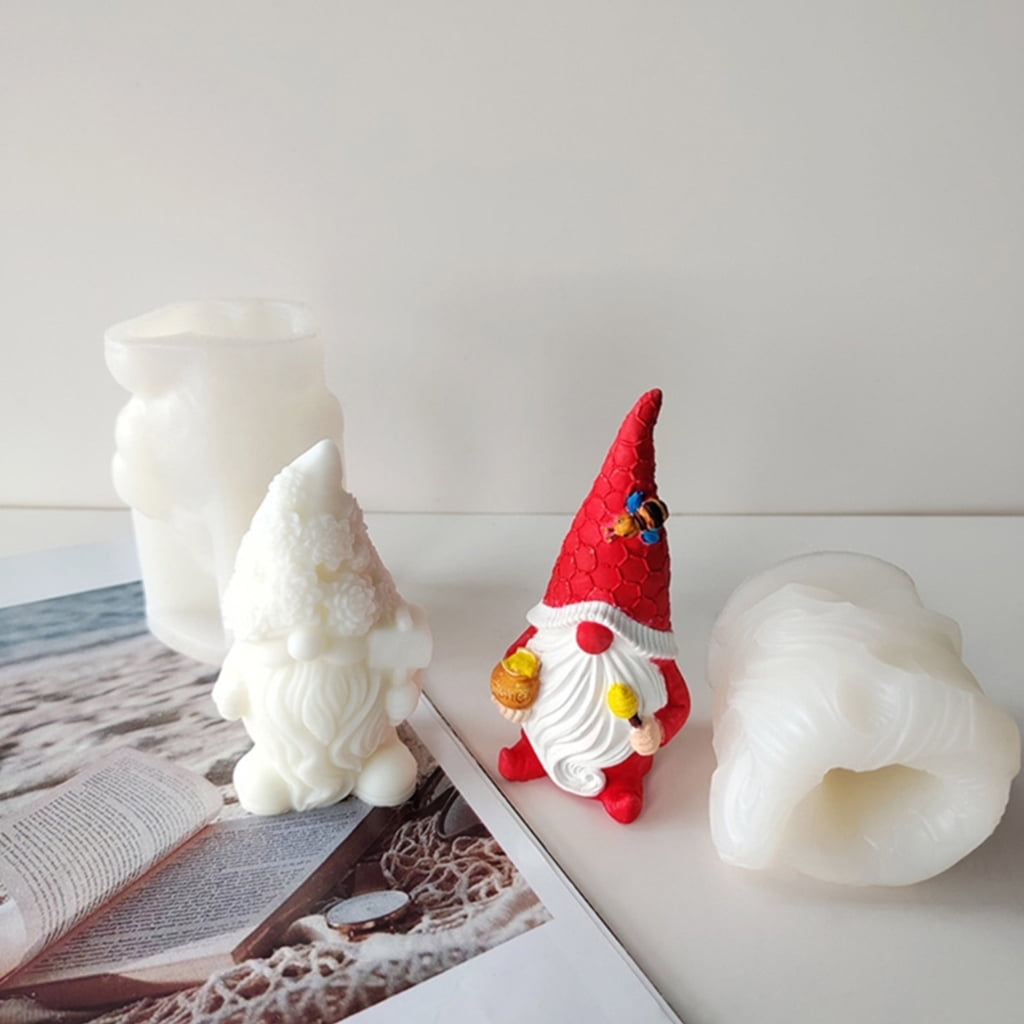 WINDLAND 4Pcs Dwarf Santa Decoration 3D Candle Moulds DIY Candle Epoxy Mold Handmade Candles Aroma Wax Soap Molds for Decorations