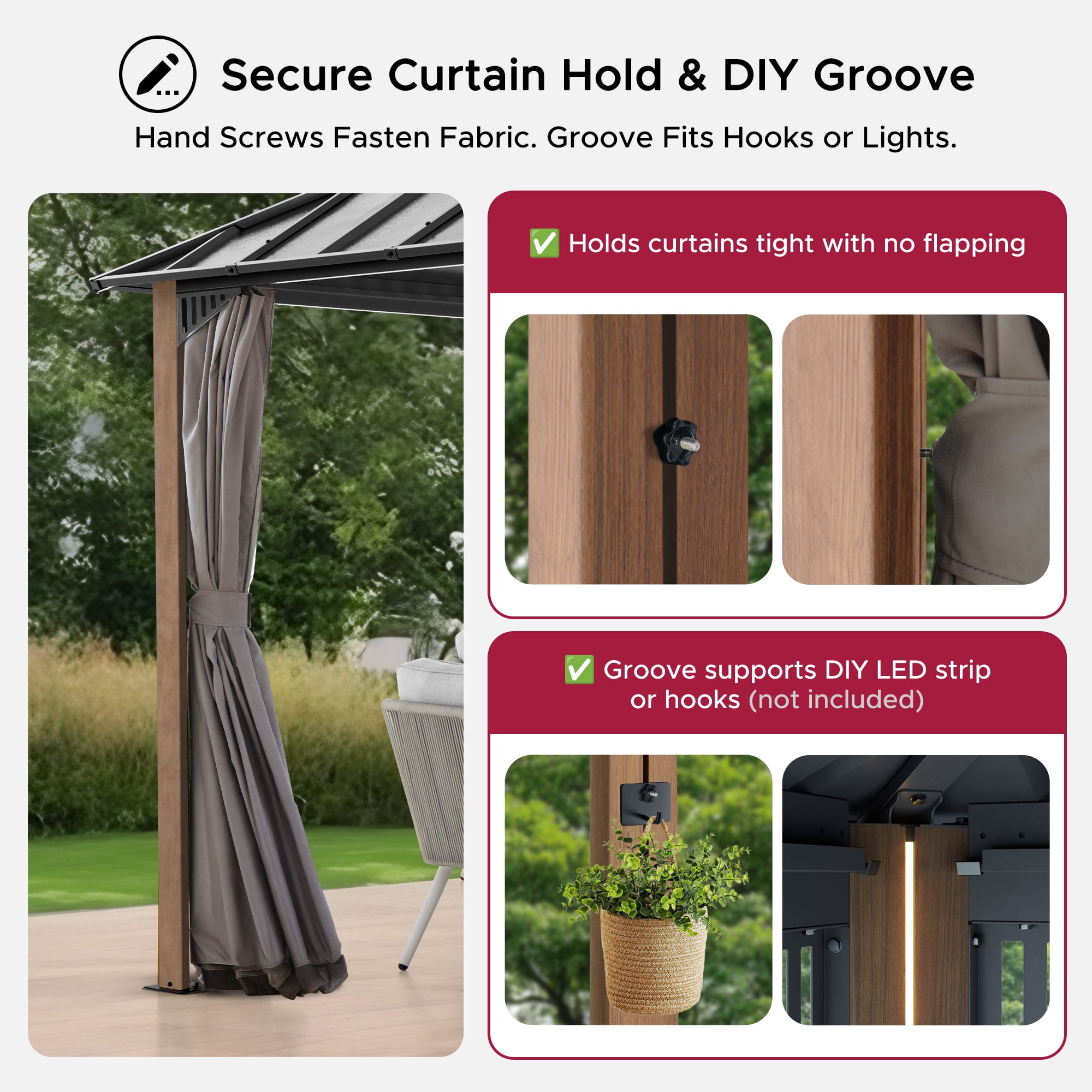 Sunjoy 12x12 Gazebo, Steel & PC Roof Hardtop Gazebo with Curtain and Netting,Kingston Series, Aluminum Posts
