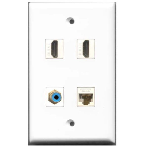 RiteAV - 2 Port HDMI 1 Port RCA Blue 1 Port Cat6 Ethernet White Wall Plate