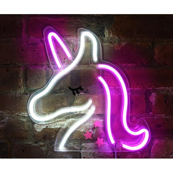 Isaac Jacobs 13" x 13" LED Neon Sign Pink and White Unicorn Wall Sign