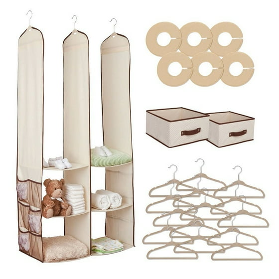 Greensen 24pcs Children Nursery Closet Kids Baby Portable Clothes Greensen 24pcs Children Nursery Closet Kids Baby Portable Clothes Hanging Wardrobe Storage Organizer Set 15 Hangers 6 Dividers 1
