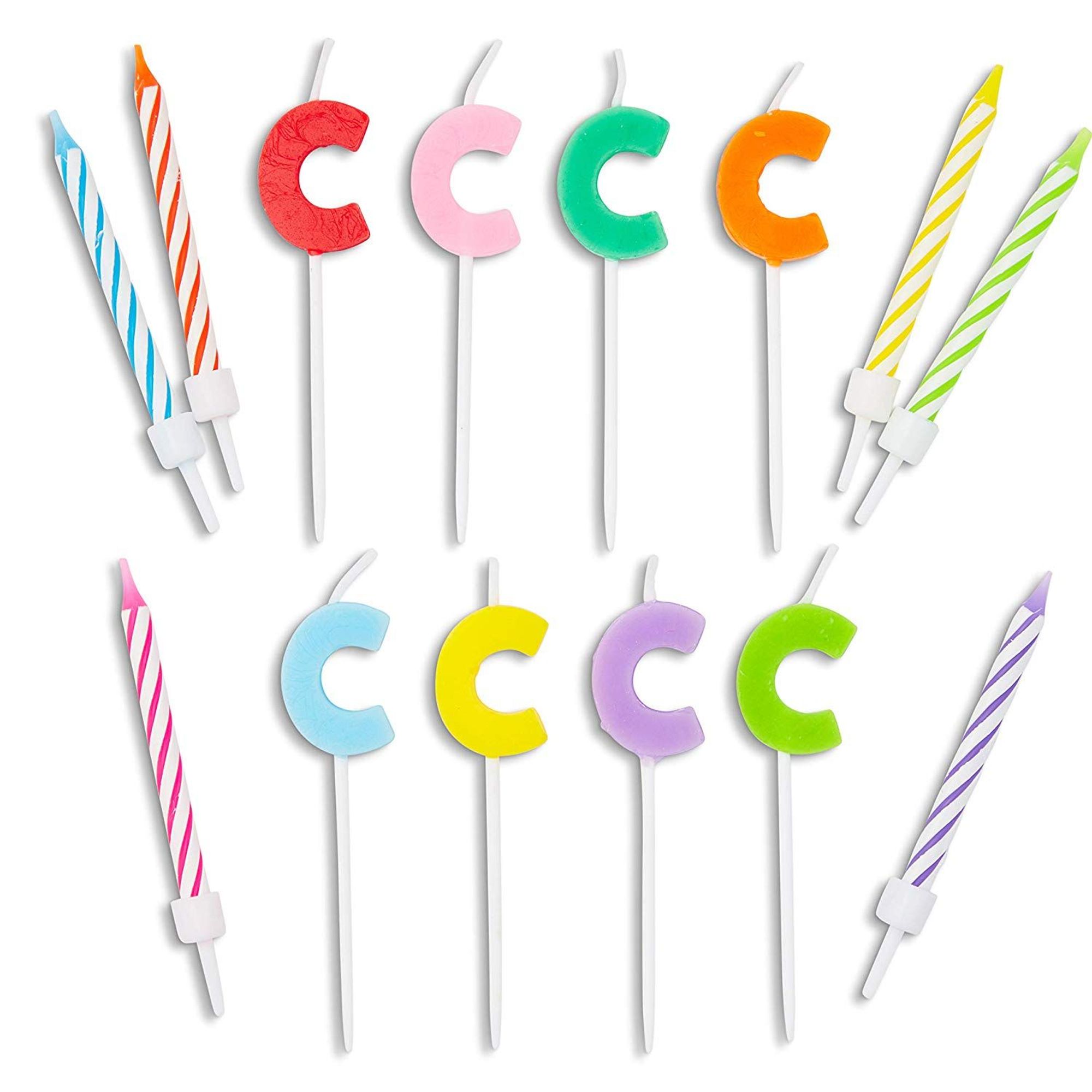 96 Piece Letter C Birthday Cake Candles Set with Holders Value Pack ...