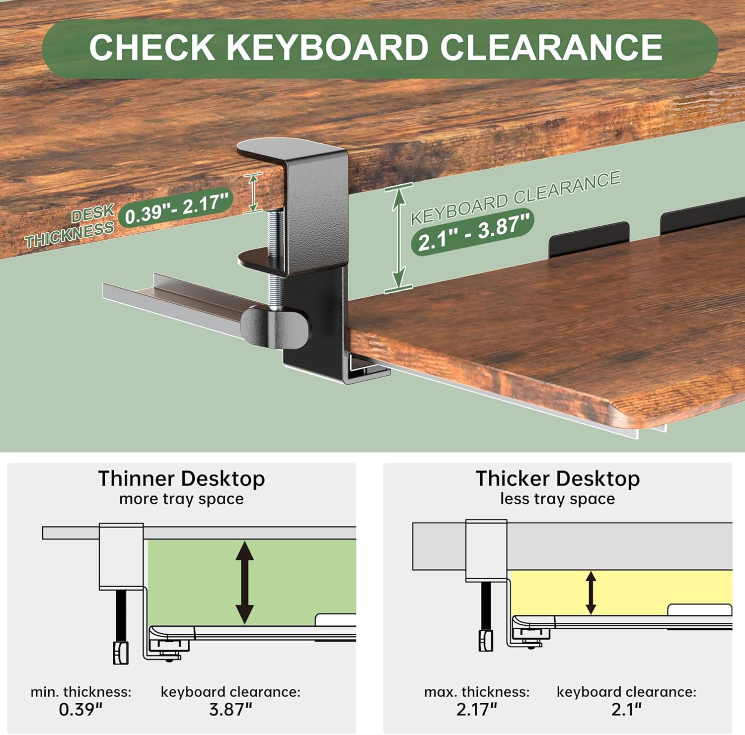 Extra Large Keyboard Tray Under Desk - Slide Out with Sturdy C-Clip Mount System, 31.5" (35.8" Including Clamps) x 11.8" Put-Out Keyboard Tray Computer Drawer for Ergonomic Typing