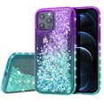 thumbnail image 2 of Compatible for Apple iPhone 12 Pro Max Case, with Tempered Glass Screen Protector SOGA Diamond Liquid Quicksand Cover Cute Girl Women Phone Case - Teal/Purple, 2 of 5