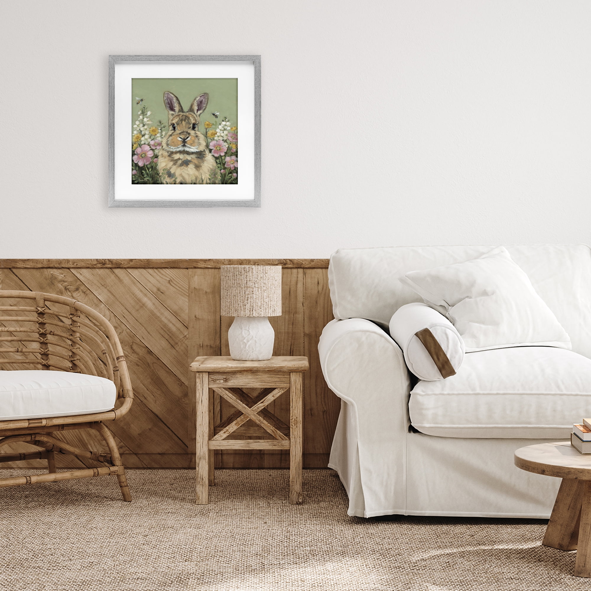 Stupell Industries Spring Abloom Rabbit Gray Framed Print Under Glass, design by Sara G. Designs