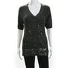 Pre-owned|Donna Karan Collection Womens V Neck Sequin Knit Sweatshirt Gray Cashmere Petite