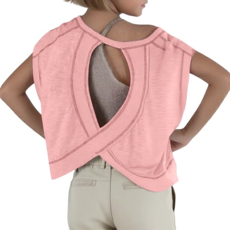 HUANBAI Girls Loose Casual Short Sleeve Fitness T Shirt Backless Top 2025 Backless Yoga Sports Short Running T Shirt (4y 12y) Summer Blouse for Girls 5-6 Years