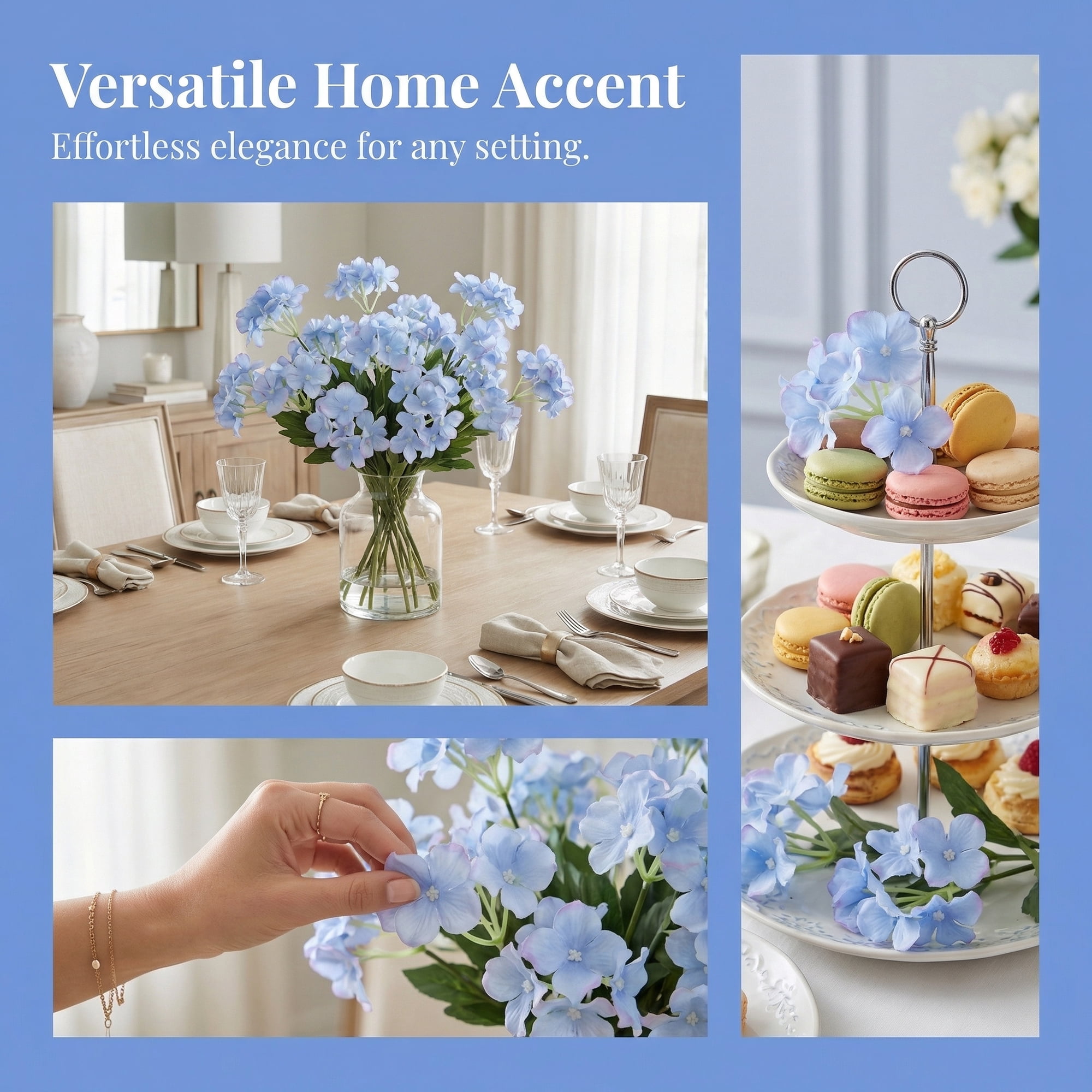 Unique Bargains Artificial Hydrangea Flowers with Detachable Heads Light Blue 8.3inch