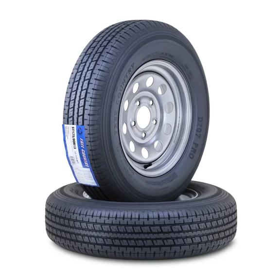 Free Country Trailer Tire Wheel Assembly ST175/80R13 8-Ply D 97M 5 Lug on 4.5" PCD Silver Mod Rim ,SET 2