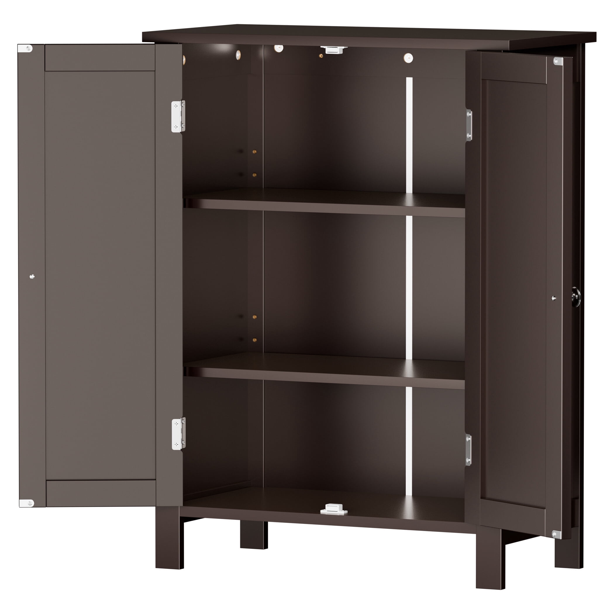 ZenSports Wooden Bathroom Cabinet 2-Doors Floor Storage Cabinet Adjustable Shelves, Brown