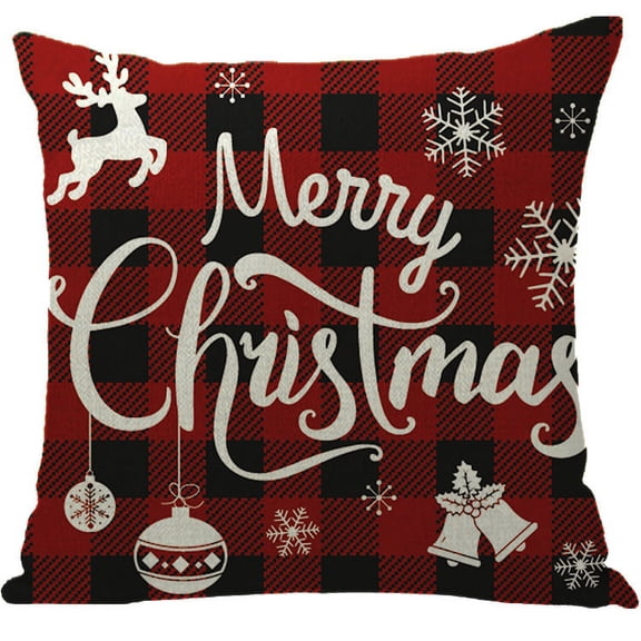 Yidarton Christmas Pillowcase Elk Cushion Printing Pattern Pillow Case Red Plaid Cushion Cover