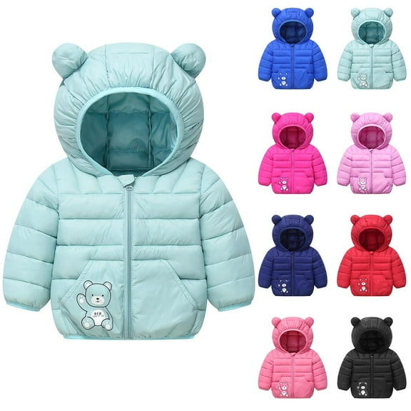 YHAJDS Kids Puffer Jacket Print Hooded Long Sleeve Warm Coat for 0-6 Years Boys Girls Winter Outerwear