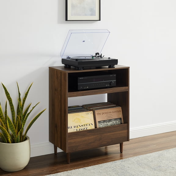 HomeStock Tuscan Temptations Turntable Record Player Stand With Storage For Vinyl Records, Mid Century Modern