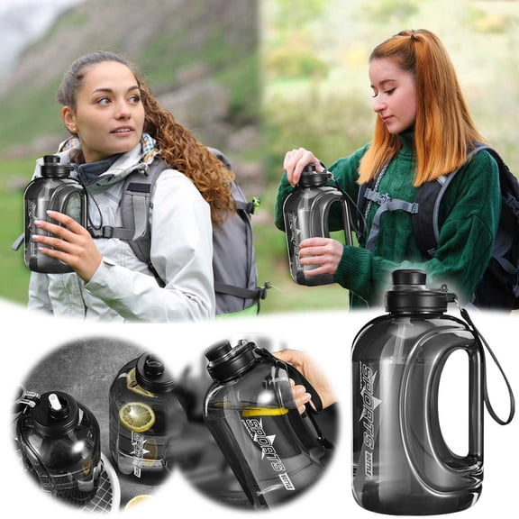 95oz Large Capacity Sports Water Bottle with Straw & Chug Lid Leakproof Portable Hydration Jug with Handle BPA-Free Reusable Water Jug for Gym Hiking Camping Travel Workout Black