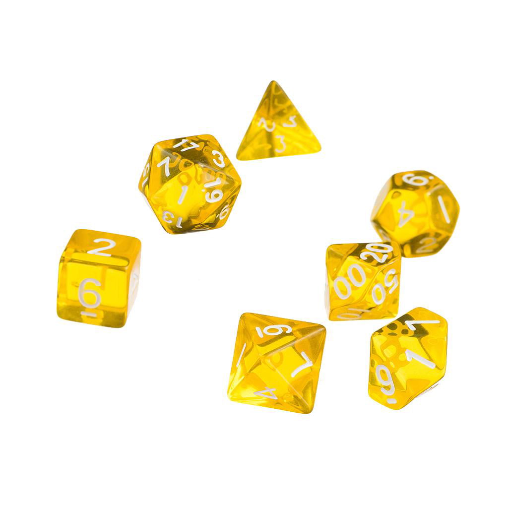 Fashion 7 Pcs Yellow Dungeons And dragons Polyhedral Role Playing Dice Lot 