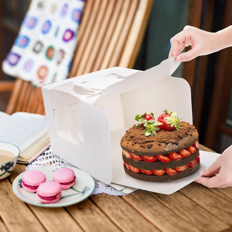 5 Pack Cake Boxes with Handle, 8 x 8 x 6 Inch Bakery Boxes with
