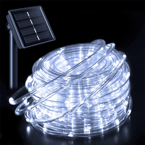Manguera de Luz Led para Exterior, Luces Solares 10M 100 LED 8 Modos para Exterior Funciona con Energía Solar, Tubo de Luz de PVC Impermeable IP65 para Navidad, Fiesta (Blanco Fr