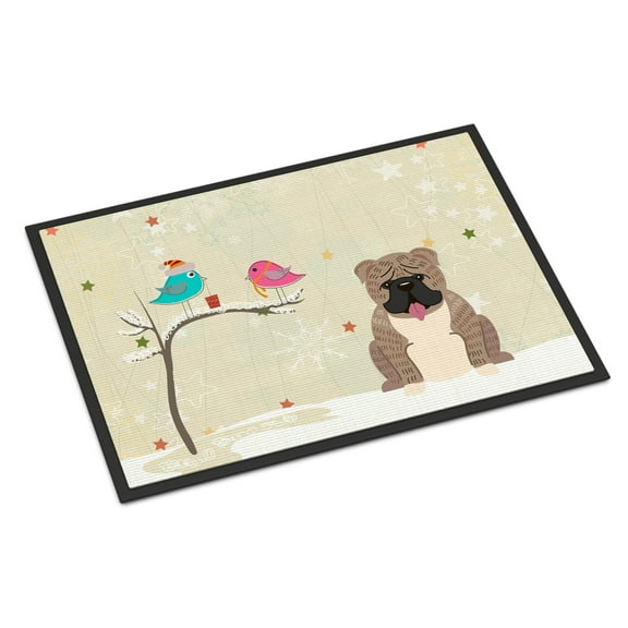 Christmas Presents between Friends English Bulldog Grey Brindle Door Mat