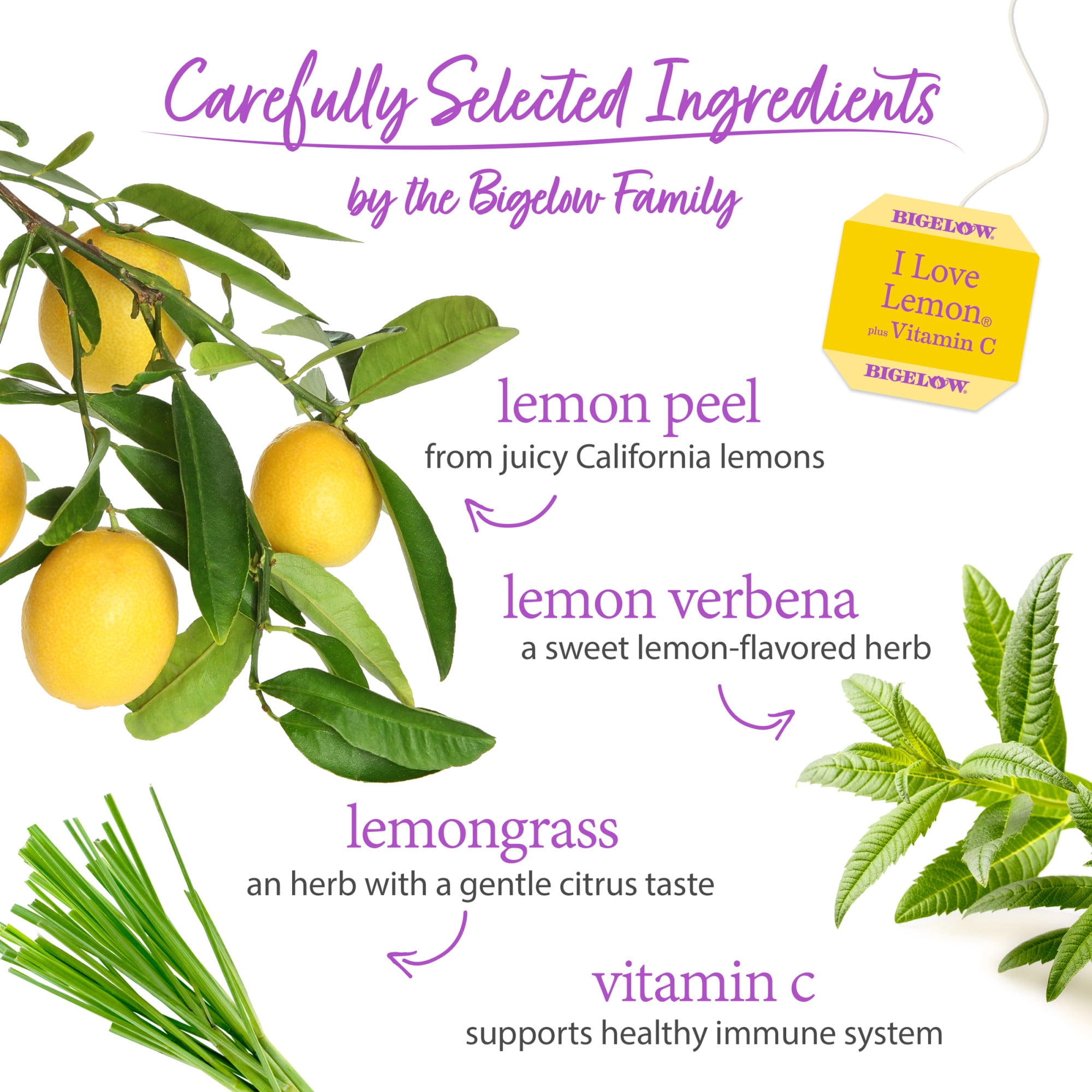 (4 pack) Bigelow I Love Lemon with Vitamin C Herbal Tea, 20 Count