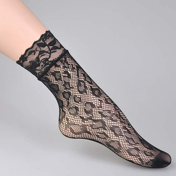 LNGOOR 6 Pairs Women Lace Anklet Socks, Ruffle Cup Lace Fishnet Socks Ankle  Dress Sheer Socks Hollow Out Mesh Net Tight Stocking 