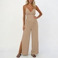 thumbnail image 2 of Two Piece Sets for Women Summer Crew Neck Lounge Short Jumpsuit With Adjustable Straps Side Slits And Pockets, 2 of 6