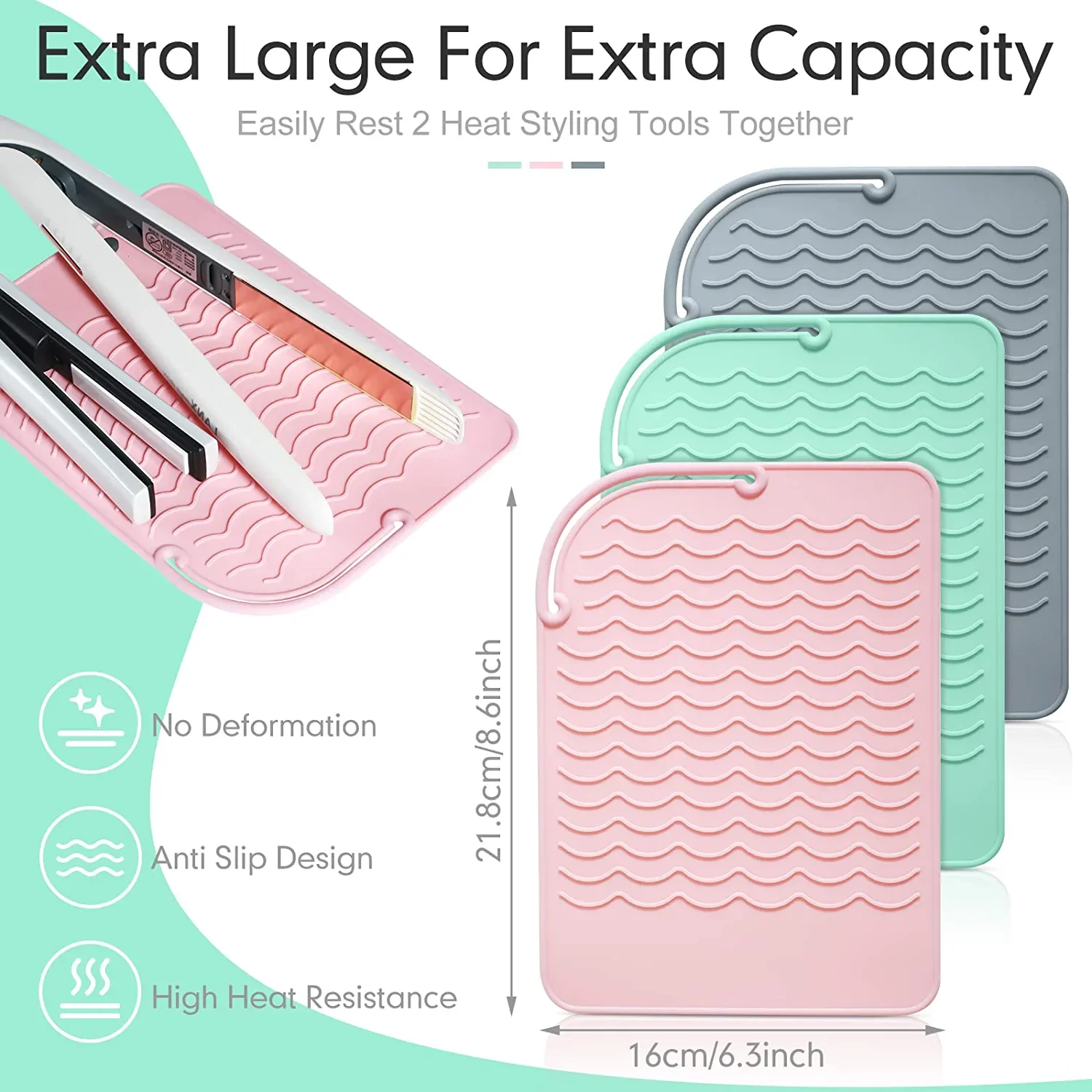 Heat Resistant Straightener Pad 3 Pcs 8.6 x 6.2 Inch Travel Silicone Heat Resistant Mat Heat Mat for Curling Iron Straightener Holder Flat Iron Mat for Hot Hair Dryer Salon Tools Pink