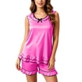 thumbnail image 4 of BUIGTTKLOP Satin Pajamas Sets for Women Sleeveless Bowknot Tank Tops Elastic Waisted Shorts Soft Loungewear, 4 of 6