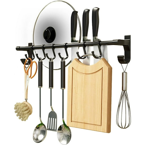 Utensil Holder NailFree, Kitchen Rail With 6 Slidable Hooks, Kitchen