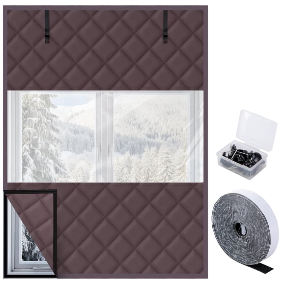 Ebaokuup 63" x 47" 3 Layer Oxford Thermal Window Cover with Fastener, Brownish Red