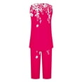 thumbnail image 4 of Conjunto de Verano para las Mujeres Impreso Casual sin Mangas Plisado Superior Y Pantalones Recortados, Cuello Redondo Conjunto de Dos Piezas, 4 of 8