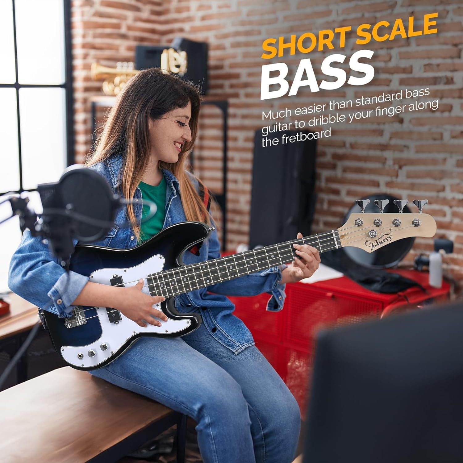 GLARRY 36in Electric Bass Guitar, 4 String Beginner Starter Kit with Accessories including Cable, Strap, Bag for Kids and Adults (Red)