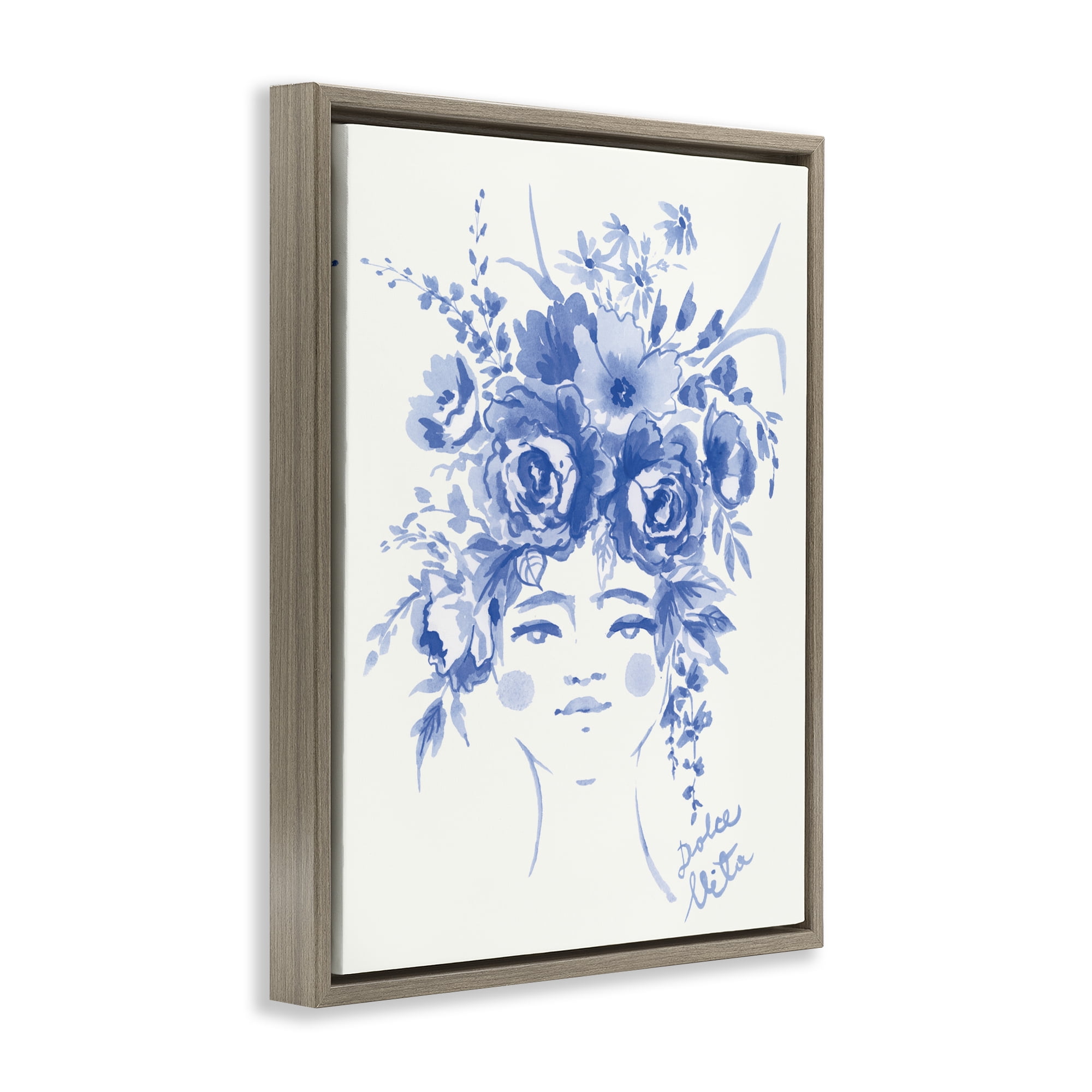 Stupell Industries Dolce Vita Woman with Roses Brown Framed Floater Canvas Wall Art, design by Karolina Sato
