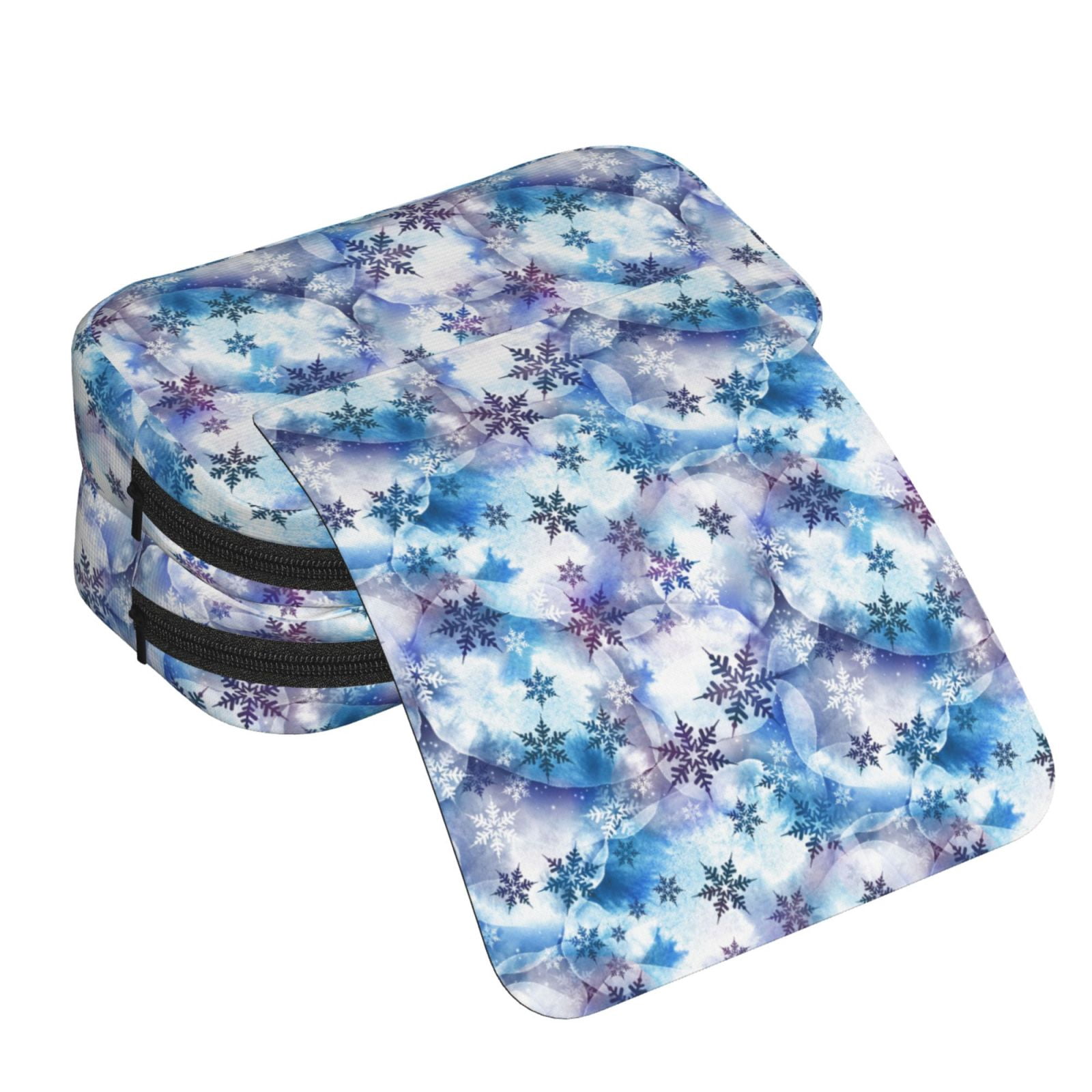 Rateoe Icy Blue Snowflakes Pattern Double Clamshell Pen Case, Storage Organizer with Two Zipper Compartments– Holds Up to 50 Pencils & Pens