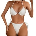 thumbnail image 2 of Honeeladyy Womens Textured Bikini Set Thong String Two Piece Swimsuits Double Shoulder Straps Swimwear with Adjustable Buckle White M, 2 of 6
