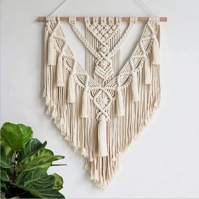 Decoración de habitación bohemia: tapiz tejido geométrico, decoración de pared bohemia ecológica, atrapasueños de macramé hecho a mano para tapiz, decoración elegante y acogedora, cordones de algodón